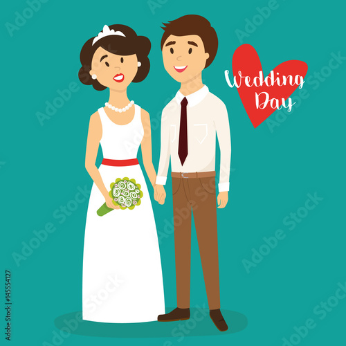 Wedding day, newlyweds, groom and bride, vector