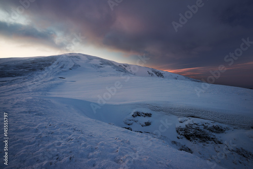 Snow in early spring in Carpathian Mountains. Ukraine