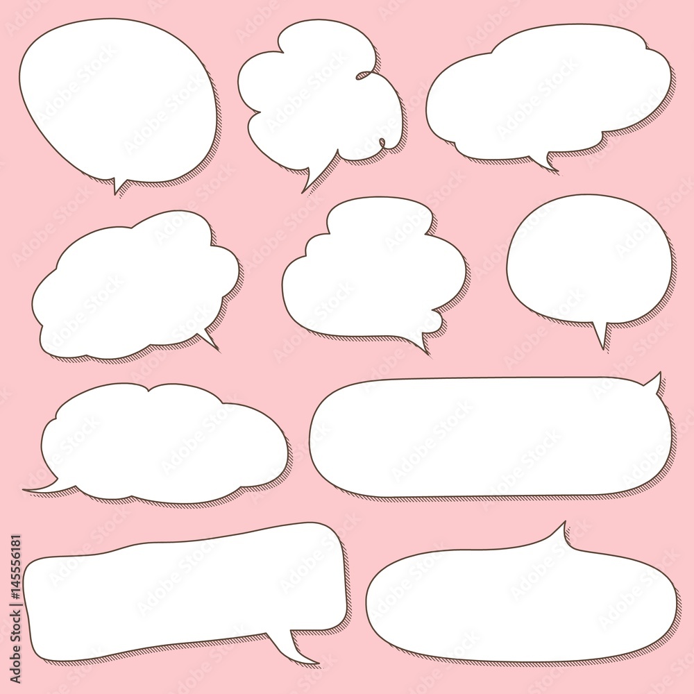 Set of Simple Hand Drawn Speech and Thought Bubbles Doodle