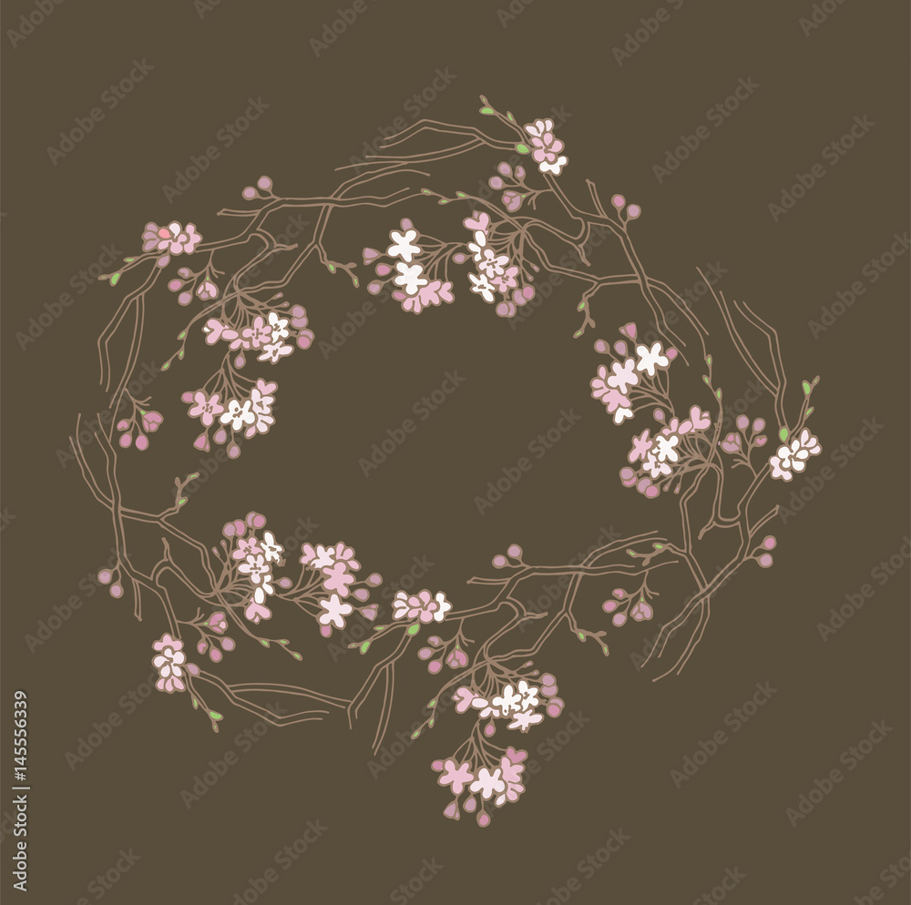 Wreath of branches of a decorative flowering cherry

