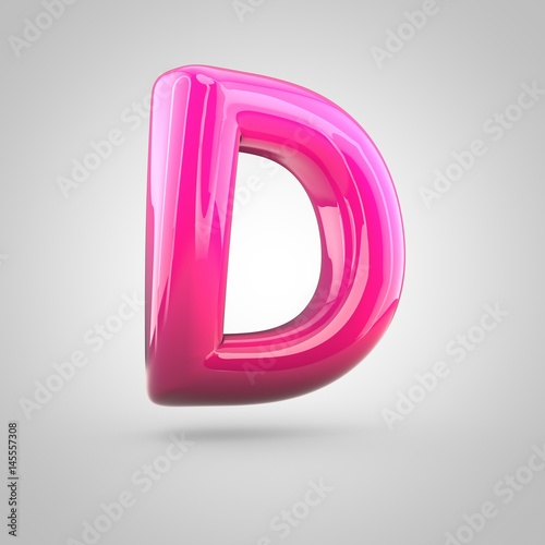 Glossy red and pink gradient paint alphabet letter D uppercase isolated on white background