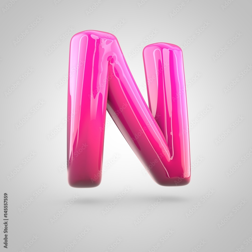 Glossy red and pink gradient paint alphabet letter N uppercase isolated on white background Glossy red and pink gradient paint alphabet letter N uppercase isolated on white background