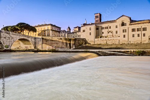 River, Tevere, Island, Tiberina, Bridge, Cestio, Basilica, San Bartolomeo, Rome, Lazio, Italy, Europe