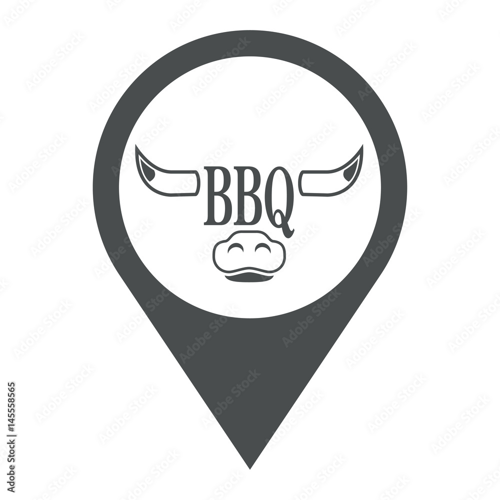 Icono plano localizacion BBQ en cabeza toro gris Icono plano localizacion BBQ en cabeza toro gris
