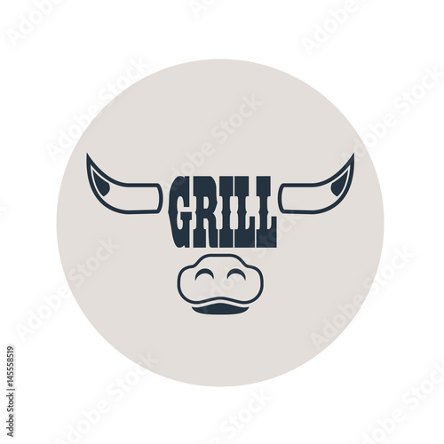 Icono plano GRILL en cabeza toro en circulo gris