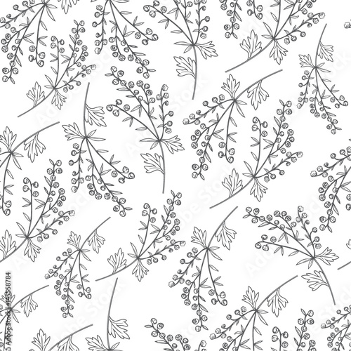 Wallpaper Mural Seamless vector pattern Artemisia absinthium, wormwood hand drawn vector ink sketch isolated on white Also called absinthium absinthe wormwood, wormwood, common wormwood, Absinthe plant Torontodigital.ca