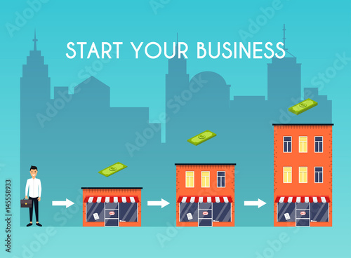 Businessman starts his own business. Flat design modern vector illustration concept.