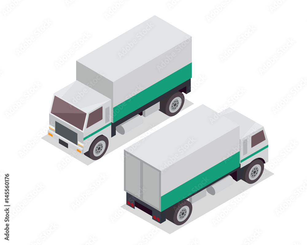 Modern Isometric Urban Vehicle Illustration Logo - Cargo Delivery Truck Modern Isometric Urban Vehicle Illustration Logo - Cargo Delivery Truck