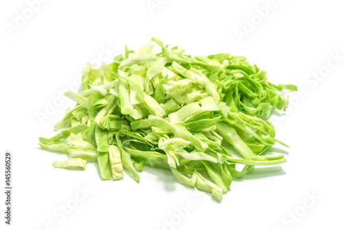 Sliced cabbage on white background.
