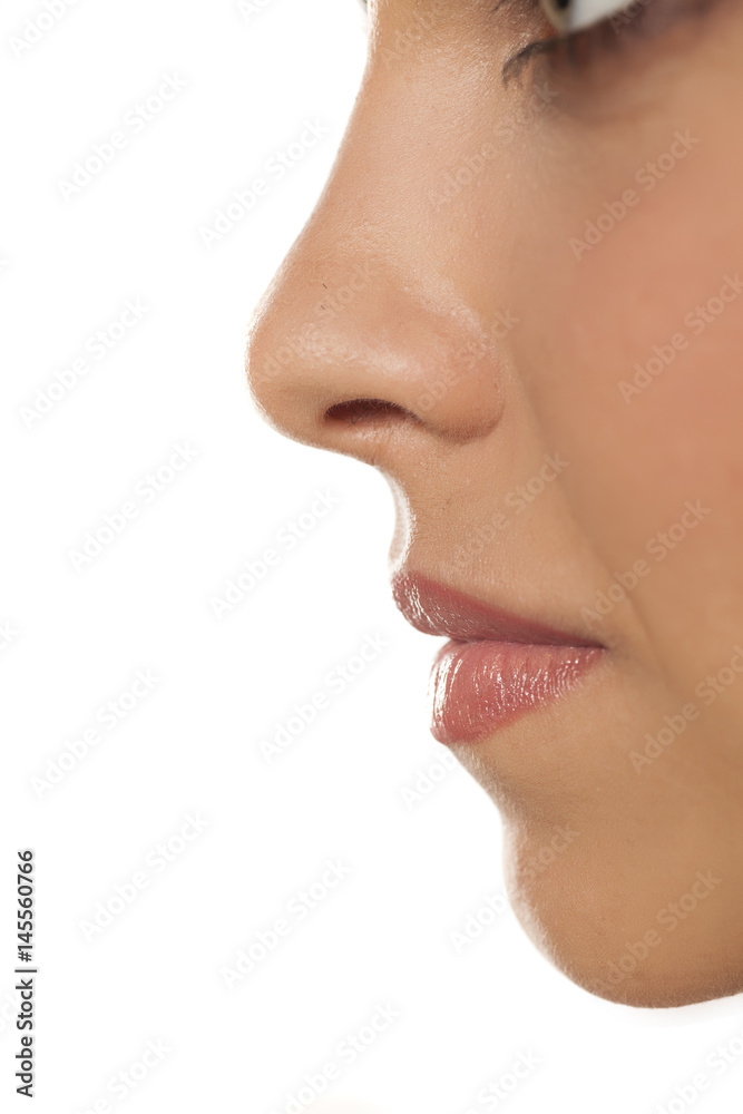 Obraz premium Zamknij się kobiecy nos i usta