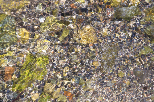 Lake bed of rocks or pebbles under water.