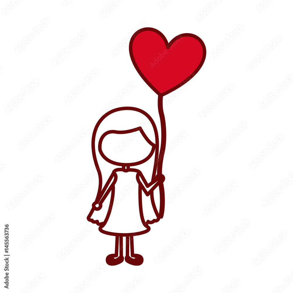 red silhouette of caricature faceless girl with dress and long hair with balloon in shape of heart vector illustration red silhouette of caricature faceless girl with dress and long hair with balloon in shape of heart vector illustration