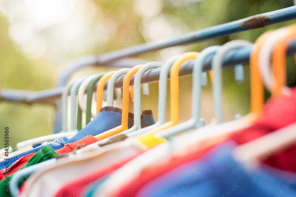 Close up Nursery clothes hanger in outdoor Close up Nursery clothes hanger in outdoor