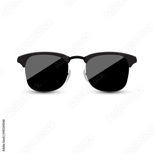 Black hipster sunglasses with dark glass on a white background. Vector illustration.