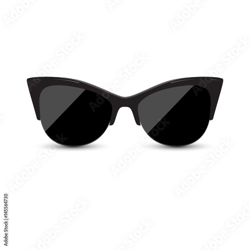 Fashionable female black glasses kitty with oval glasses on a white background. Vector illustration.