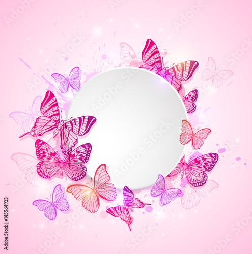 Pink background with butterfly