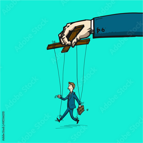 businessman on strings like marionette - conceptual vector illustration of leadership or manipulation