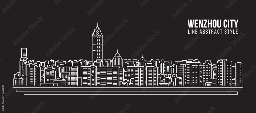 Cityscape Building Line art Vector Illustration design - Wenzhou city