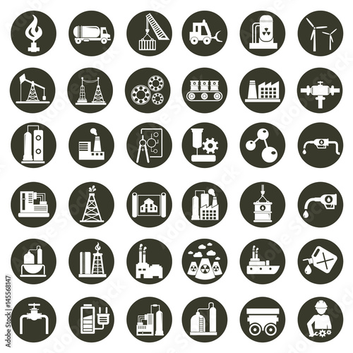Vector illustration industry factory modern icons set.