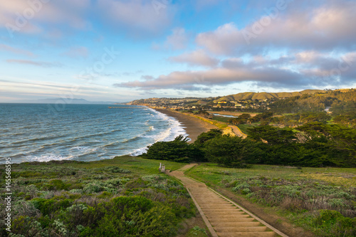 Sunset view at Mori Point over the coastline and Pacific Ocean, Golden Gate National Recreation Area, Mori Point Road, Sharp Park, Pacifica, California, USA, North America