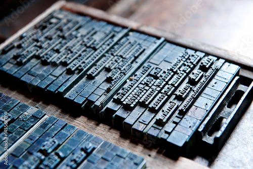 Foto Thai typeset word blog and type in letterpress