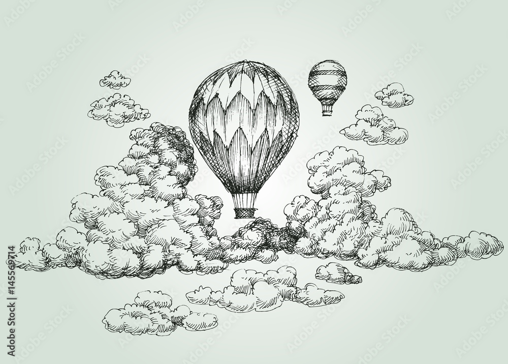 Naklejka premium Hot air balloon drawing