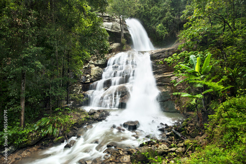 waterfall in  deep forest on mountain