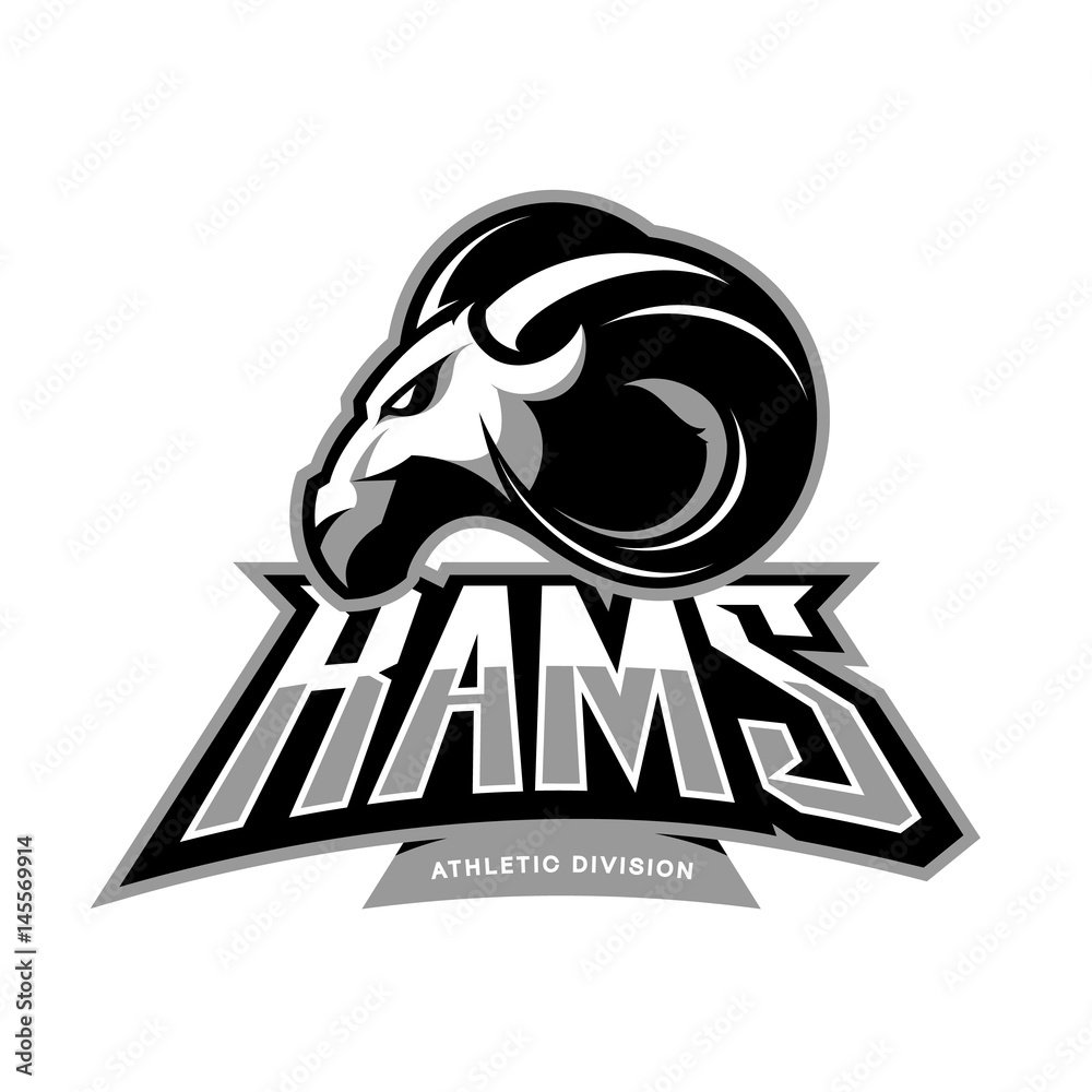 Naklejka premium Furious ram sport club vector logo concept isolated on white background. Premium quality wild ram animal athletic division t-shirt tee print illustration.