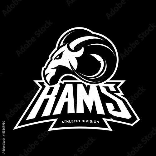 Furious ram sport club vector logo concept isolated on black background. 
Premium quality wild ram animal athletic division t-shirt tee print illustration.