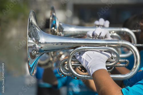 Musician play marching trumpet