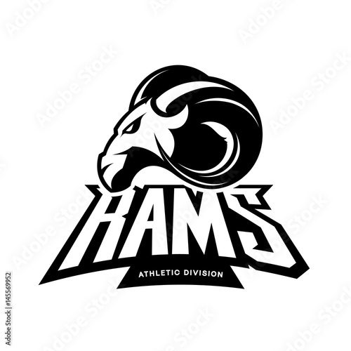 Furious ram sport club vector logo concept isolated on white background. 
Premium quality wild ram animal athletic division t-shirt tee print illustration. photo
