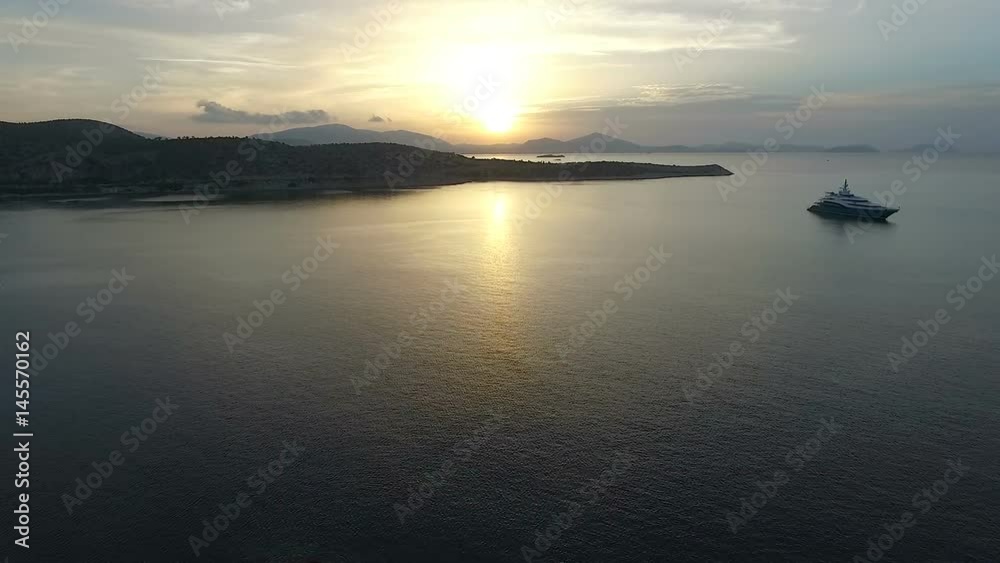 Aerial view sunset. Dawn in the sea Aerial view sunset. Dawn in the sea