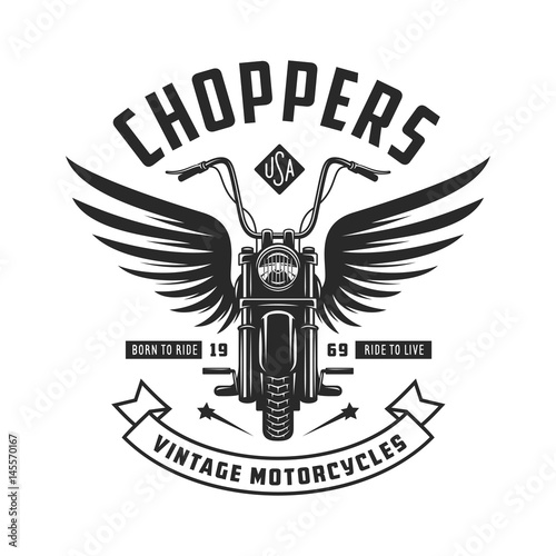 Vintage motorcycle t-shirt design. Racers club emblem. Vector illustration.