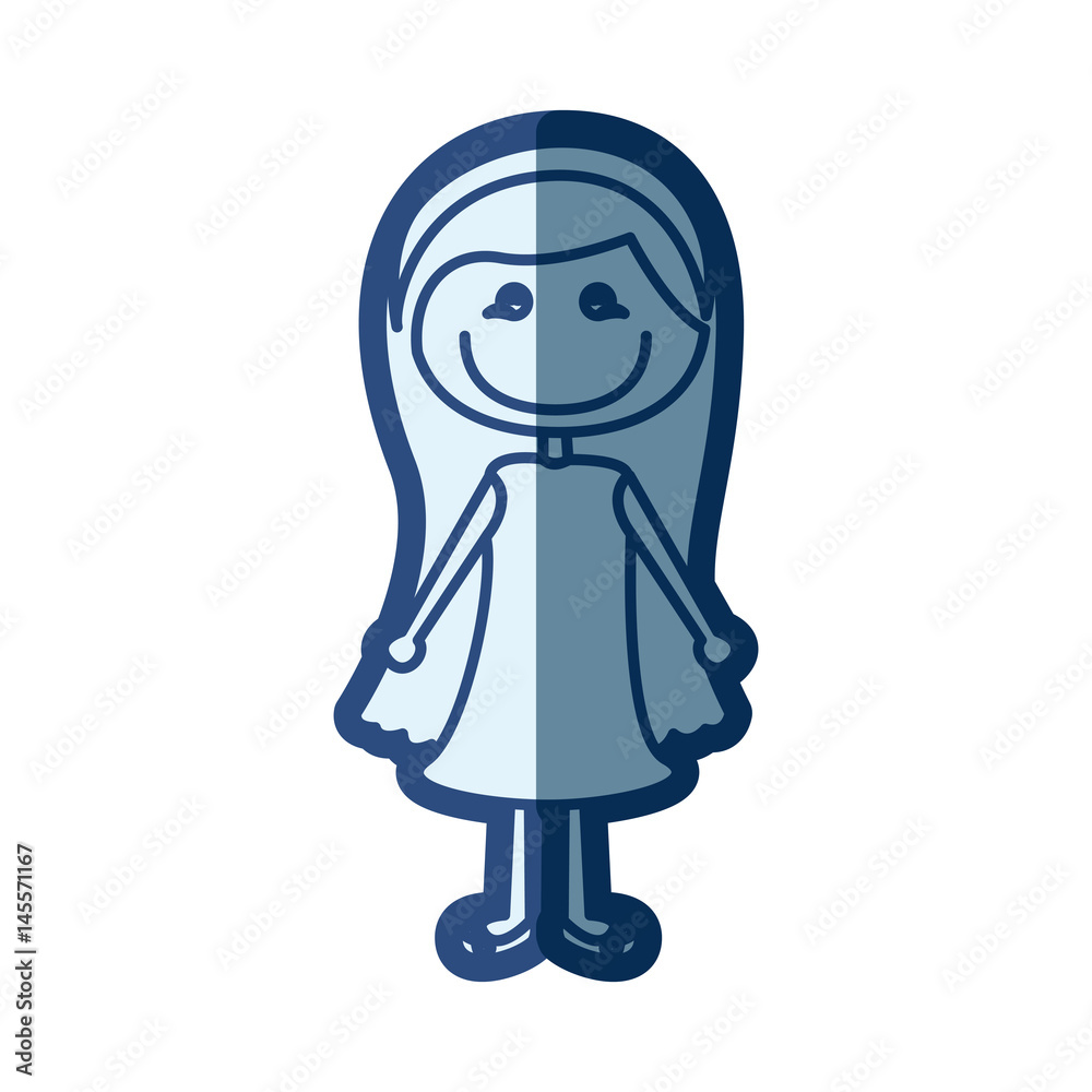 blue silhouette of caricature girl with long hair and dress vector illustration blue silhouette of caricature girl with long hair and dress vector illustration