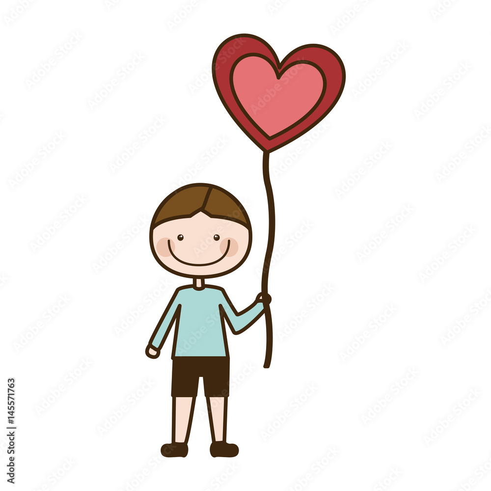 colorful caricature of smiling kid with t-shirt and short pants with balloon in shape of heart vector illustration colorful caricature of smiling kid with t-shirt and short pants with balloon in shape of heart vector illustration