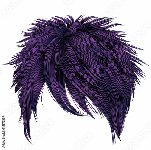 trendy woman short hairs purple colors . fringe . fashion beauty style . realistic 3d .