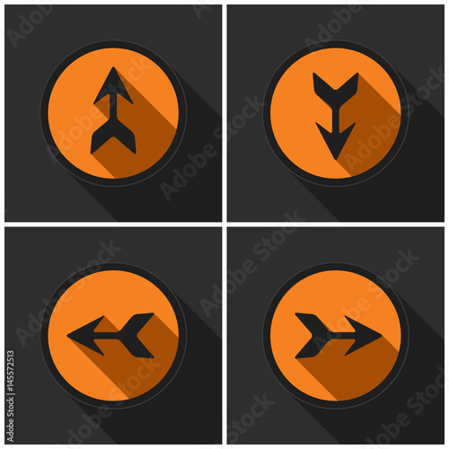 four orange round with black arrows and shadows