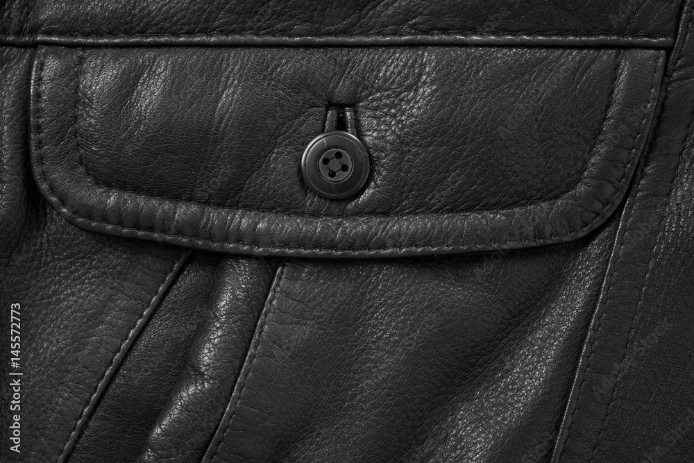 Detail of a black deer napa leather jacket Detail of a black deer napa leather jacket