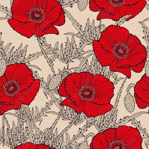 seamless-tile-with-graphic-wild-poppy-in-red-and-ivory