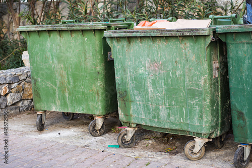 City trash cans. Dumpster