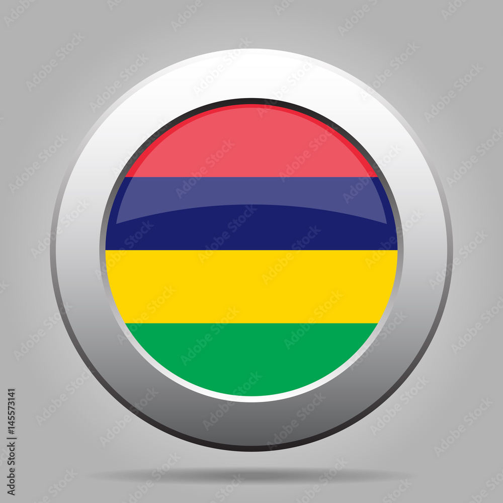 Flag of Mauritius. Shiny metal gray round button. Flag of Mauritius. Shiny metal gray round button.