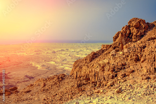 View from Masada, Israel. Mountain landscape with blue sky