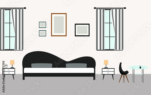 Bedroom interiors with furniture in modern style