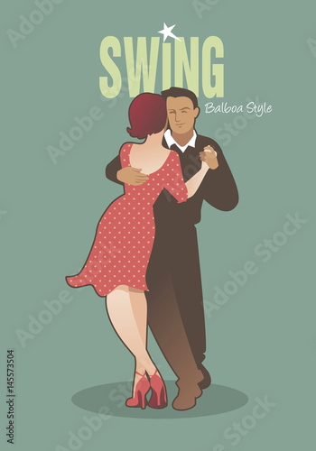 Young couple wearing retro clothing, dancing "balboa" style swing