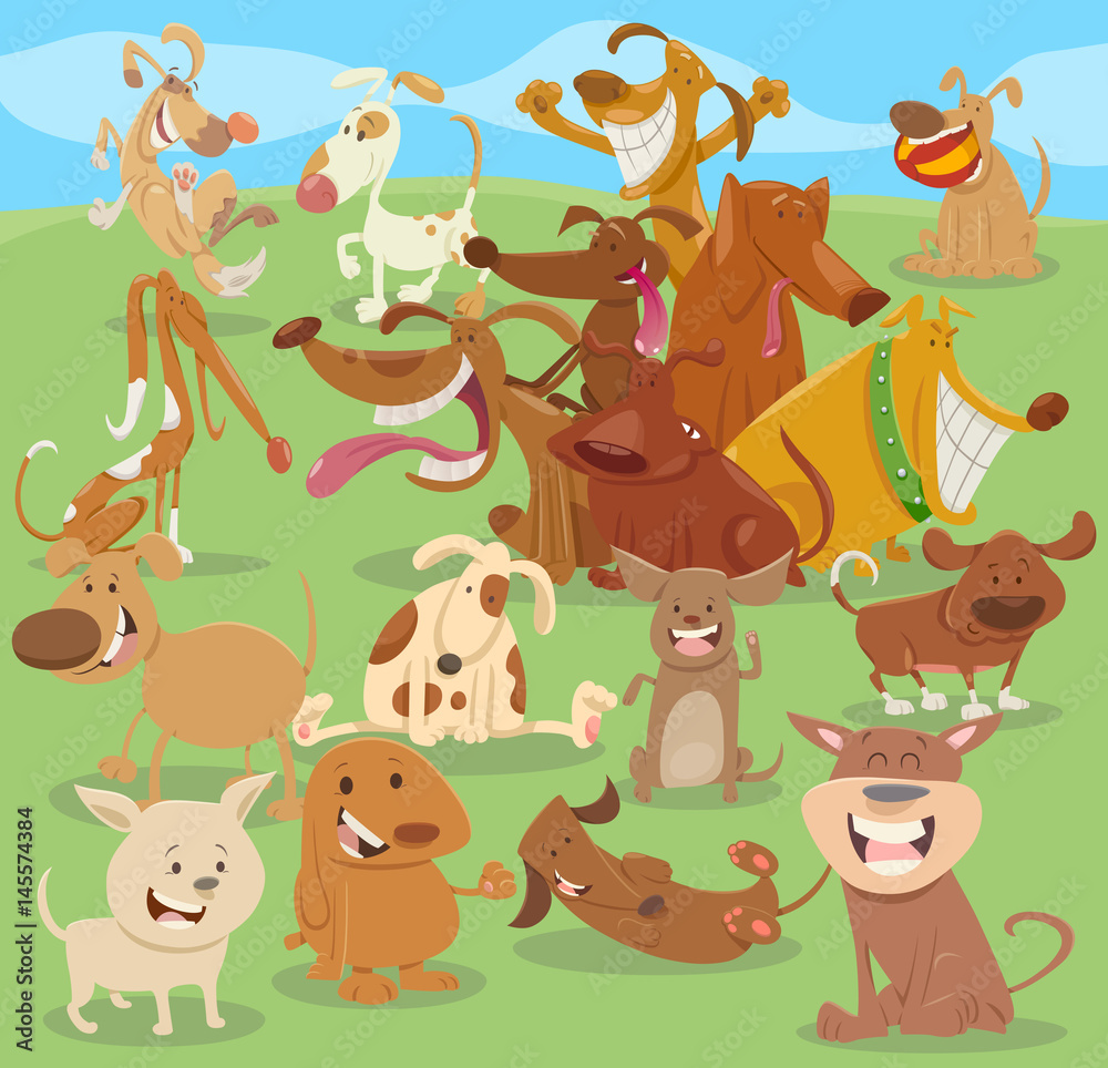 cartoon happy dogs group cartoon happy dogs group