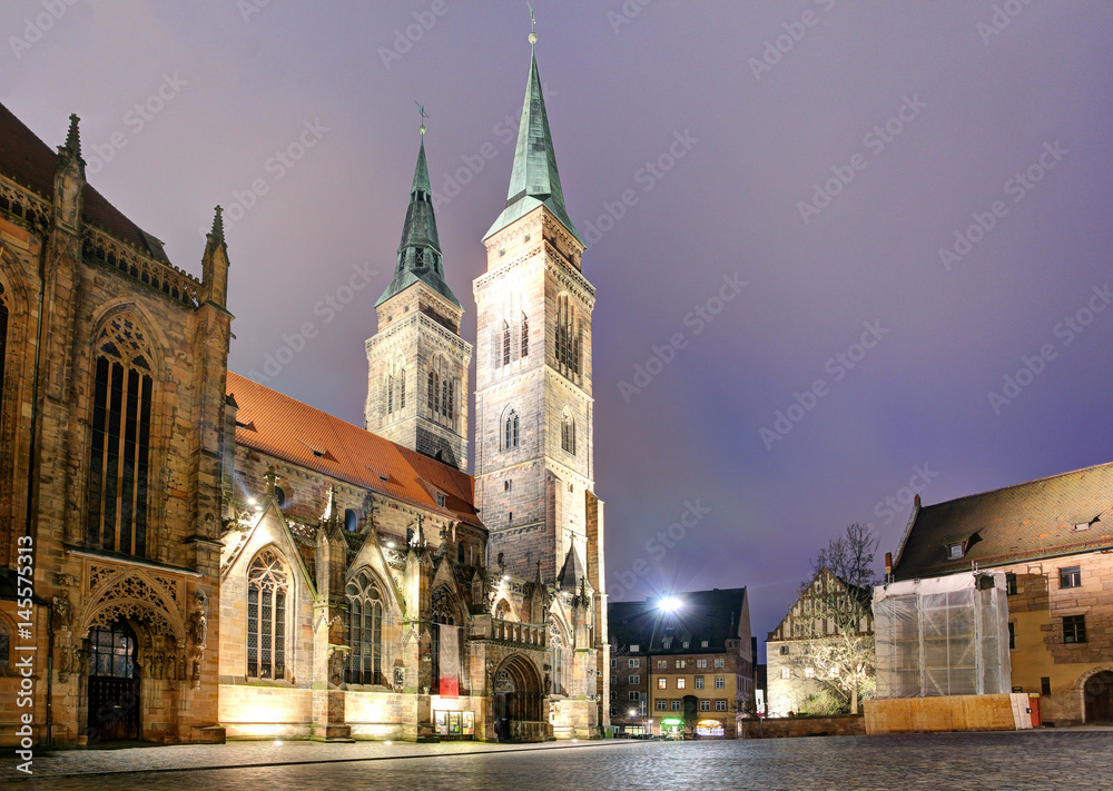 Nuremberg - St. Lawrence church at night, Germany