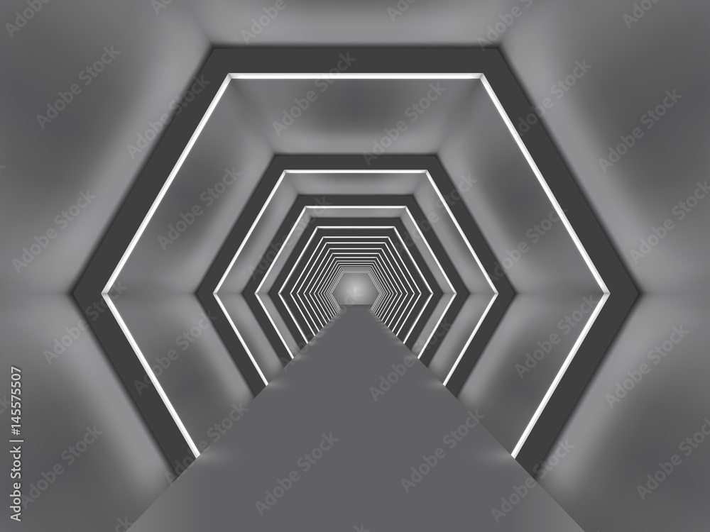 Naklejka premium Futuristic illuminated hexagon shaped passage.