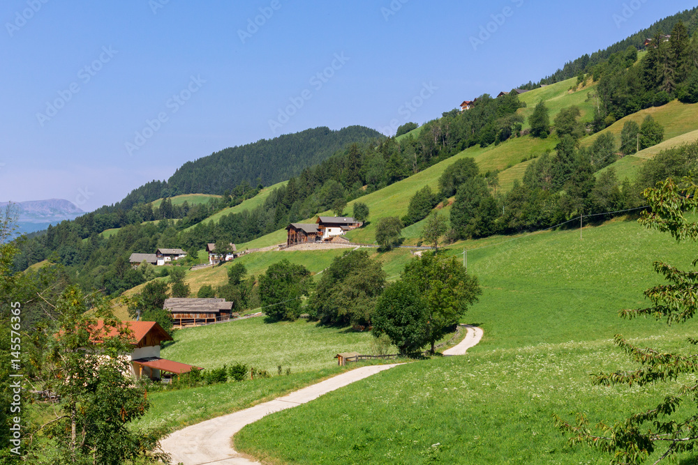 Typical mountain landscape and house in the Dolomites, south Tyrol