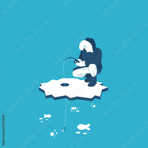 flat illustration of winter fishing