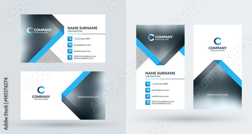 Double-sided creative business card template. Portrait and landscape orientation. Horizontal and vertical layout. Vector illustration